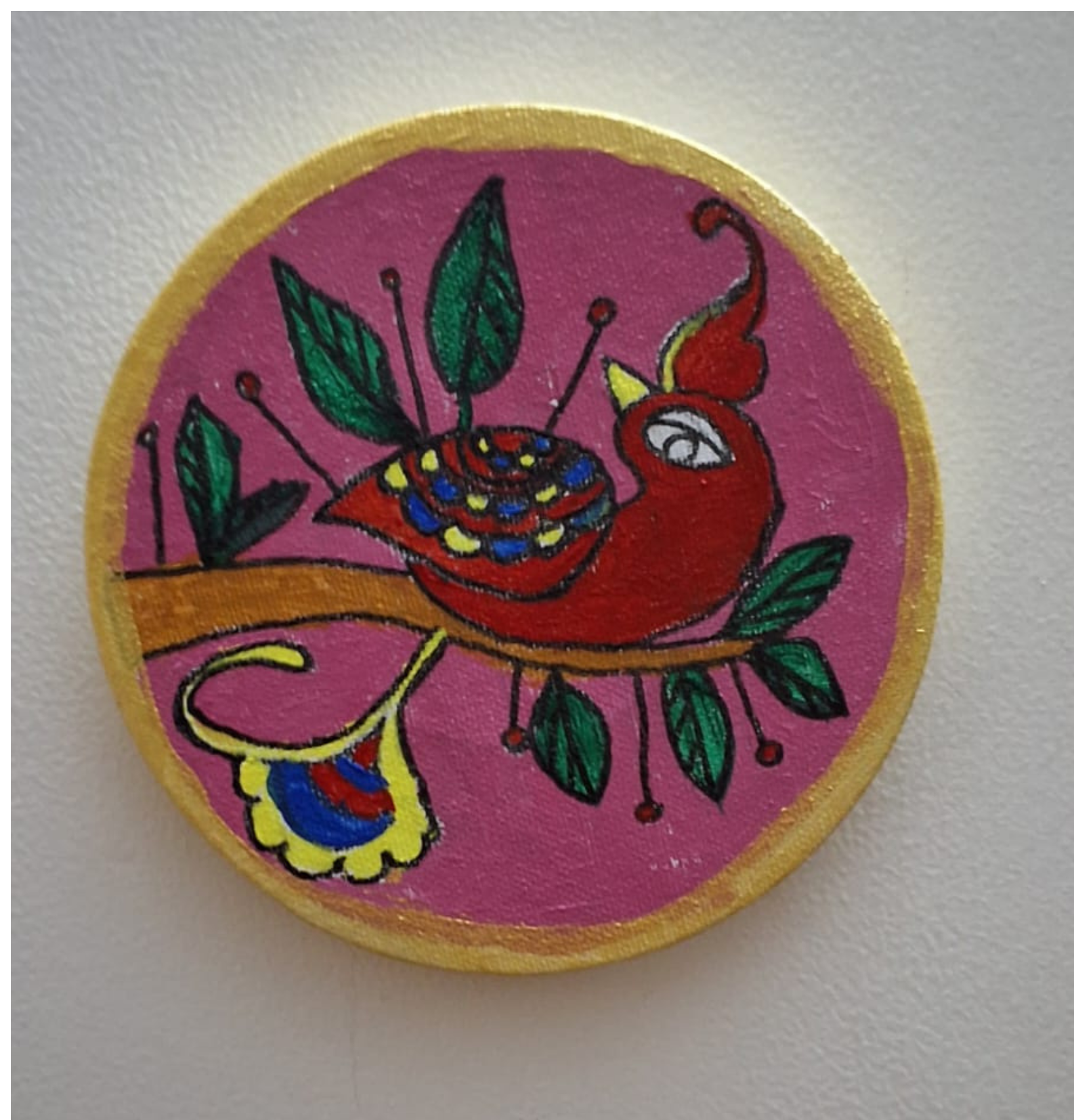 Traditional Madhubani Style Hand-Painted Bird Wall Decor