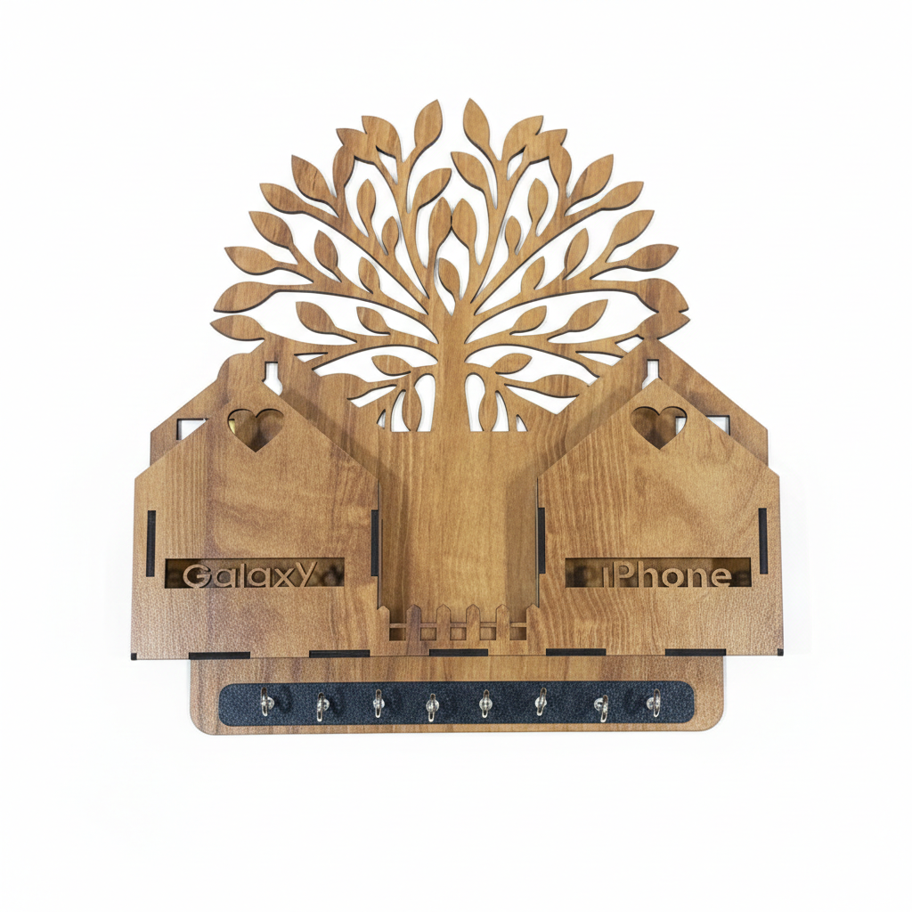Tree of Life Wooden Key Holder & Phone Organizer
