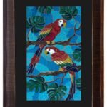 Tropical Macaw Birds Embroidered Textile Wall Art