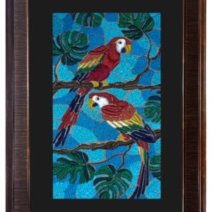 Tropical Macaw Birds Embroidered Textile Wall Art
