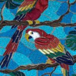 Tropical Macaw Birds Embroidered Textile Wall Art