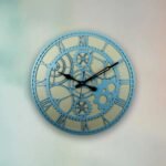 Vintage Gear-Style Skeleton Wall Clock – Blue