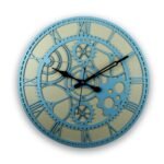 Vintage Gear-Style Skeleton Wall Clock – Blue
