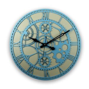 Vintage Gear-Style Skeleton Wall Clock – Blue