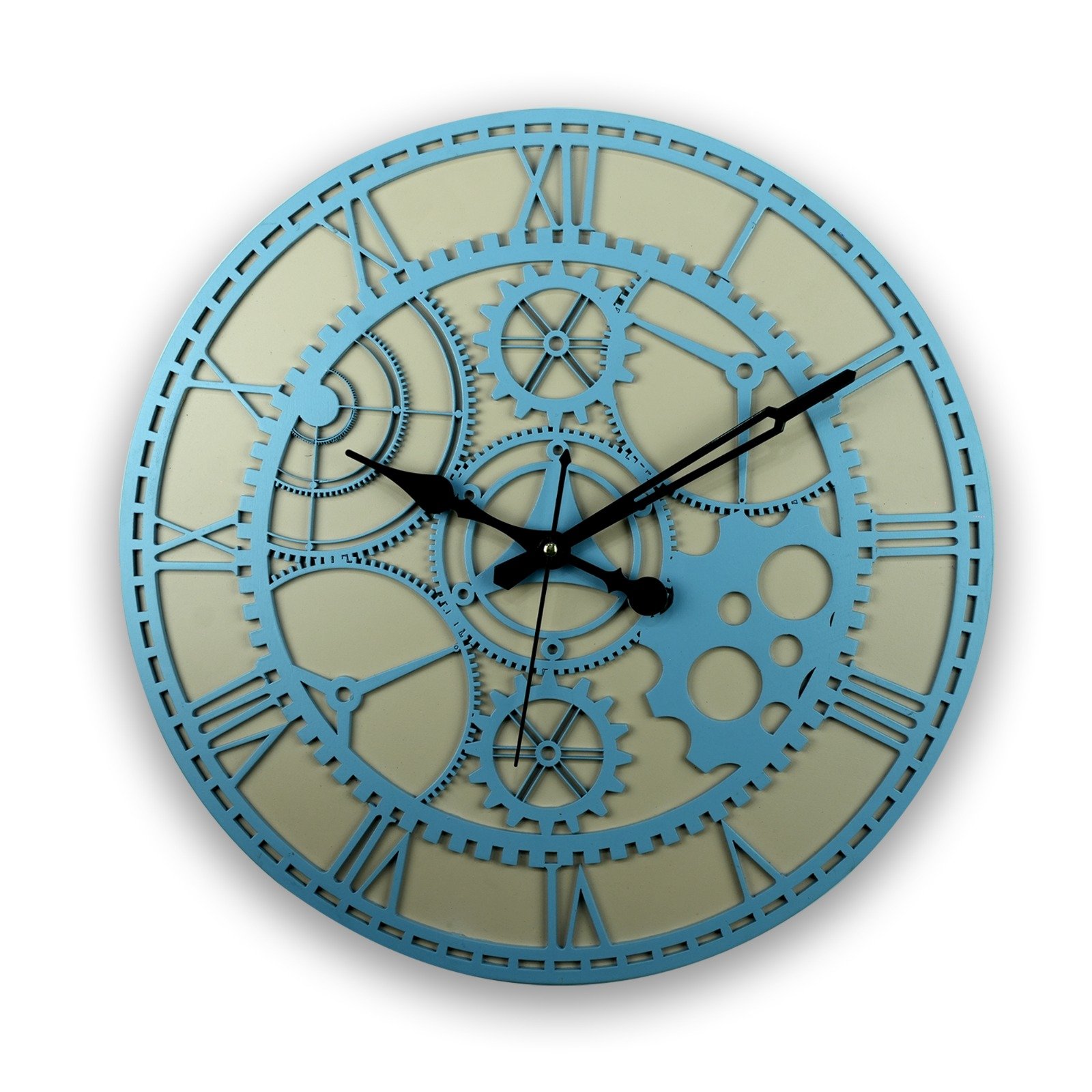 Vintage Gear-Style Skeleton Wall Clock – Blue