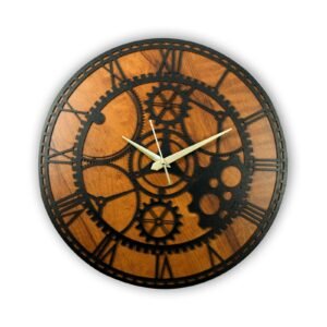 Vintage Industrial Gear Wall Clock – Wooden Finish
