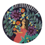 Woman Surrounded by Lush Foliage and Flowers