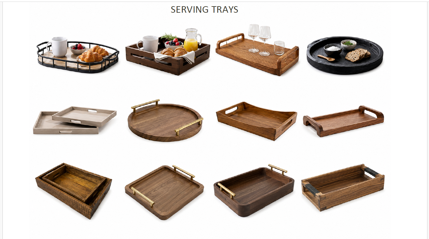 Wooden Serving Trays & Bowls with Trays