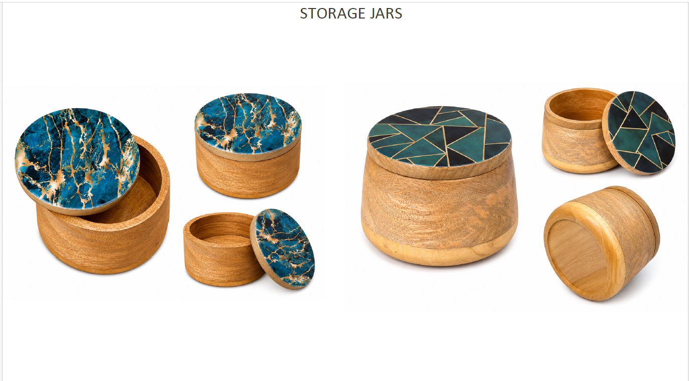 Wooden Storage Jars with Decorative Inlay Lids