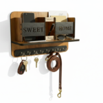 Wooden Wall-Mounted Entryway Organizer with Shelf & Key Hooks