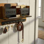 Wooden Wall-Mounted Entryway Organizer with Shelf & Key Hooks