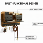 Wooden Wall-Mounted Entryway Organizer with Shelf & Key Hooks