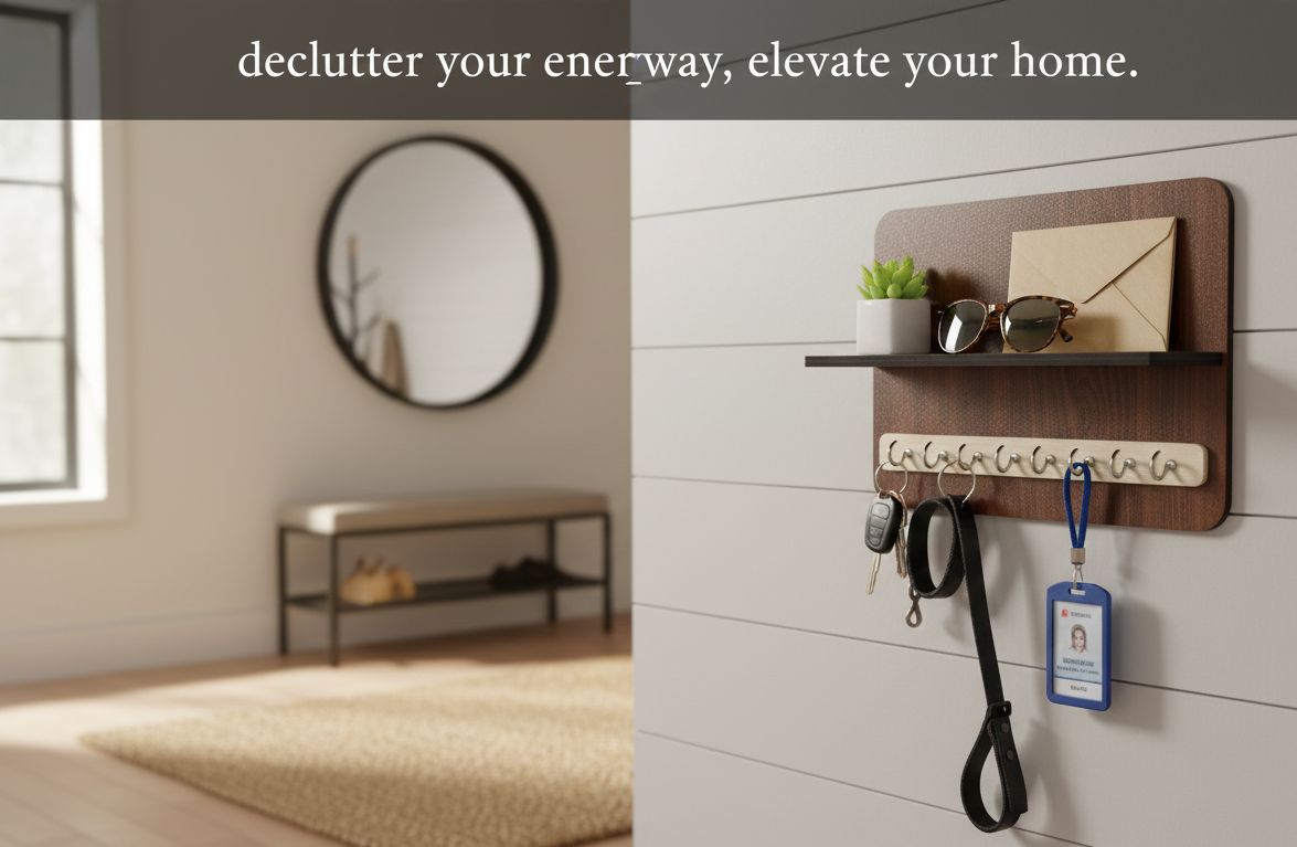 Wooden Wall-Mounted Organizer with Shelf & Hooks