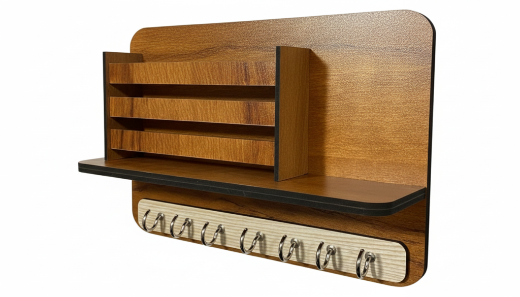 Wooden Wall-Mounted Organizer with Shelves & Hooks