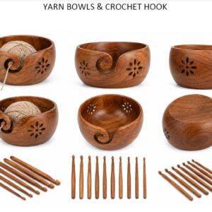 Wooden Yarn Bowl with Crochet Hook Set