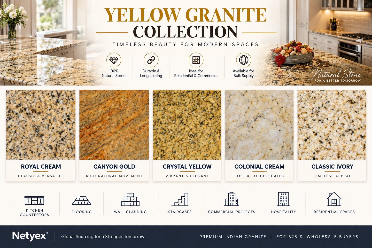 Yellow Granite – Royal Cream, Canyon Gold, Crystal Yellow, Colonial Cream & Classic Ivory
