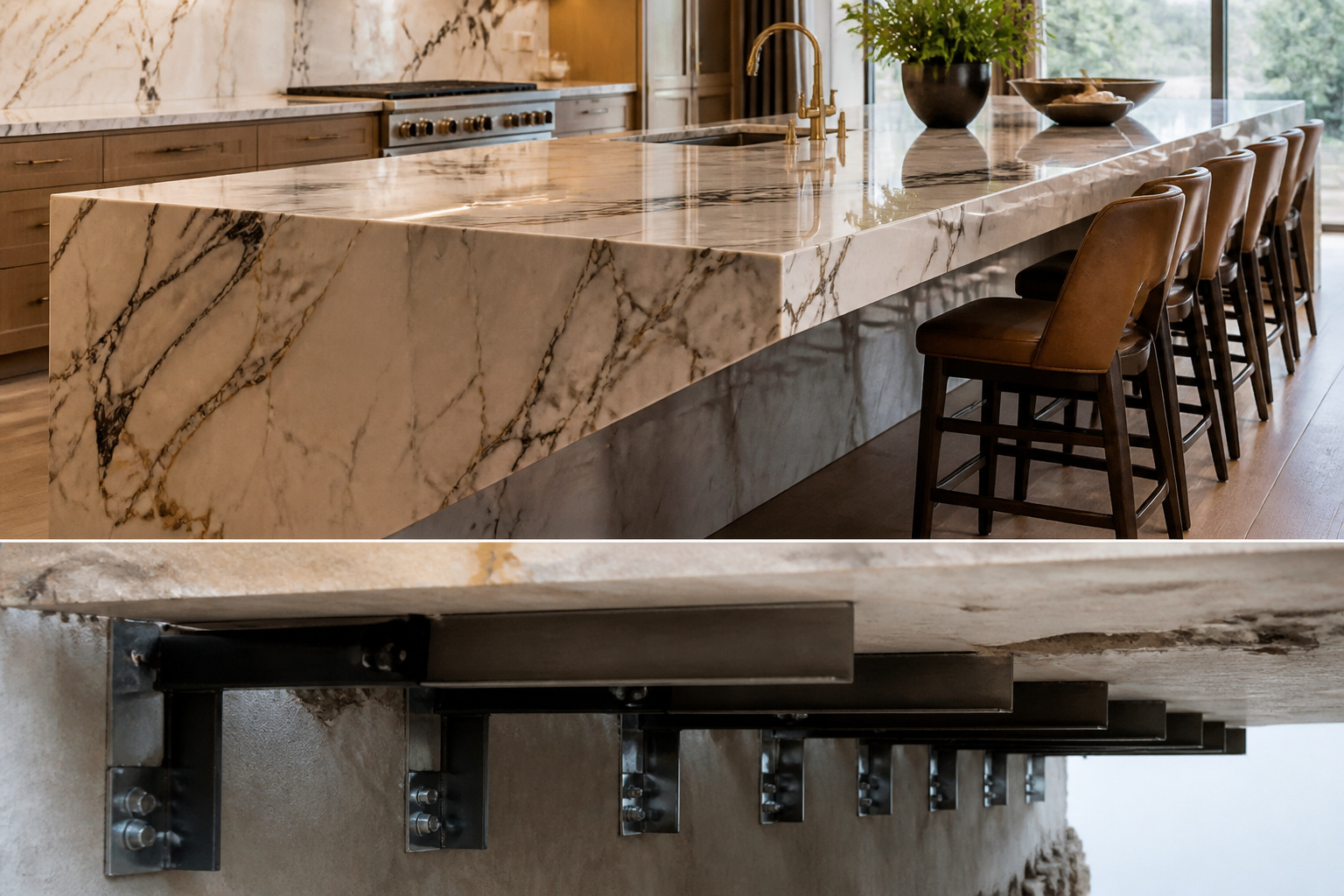 Calculating Steel Cantilever Supports for Massive Marble Kitchen Island Overhangs