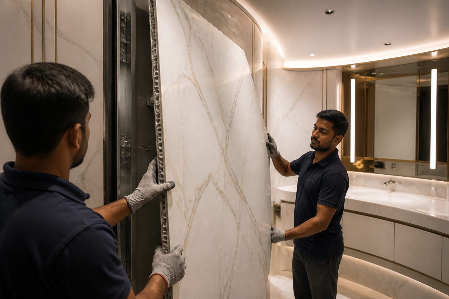 Slicing Ultra-Thin 5mm Marble for Aluminum Honeycomb Panels in Superyacht Interiors