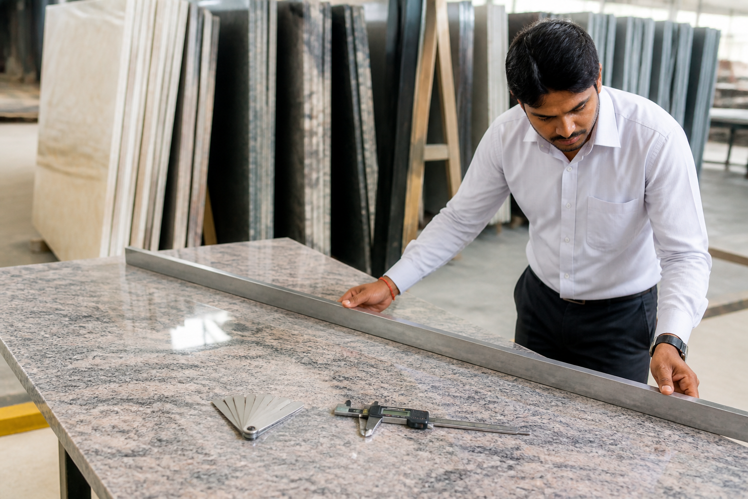 Identifying Bowing and Camber in Polished Granite Slabs During Pre-Shipment Audits