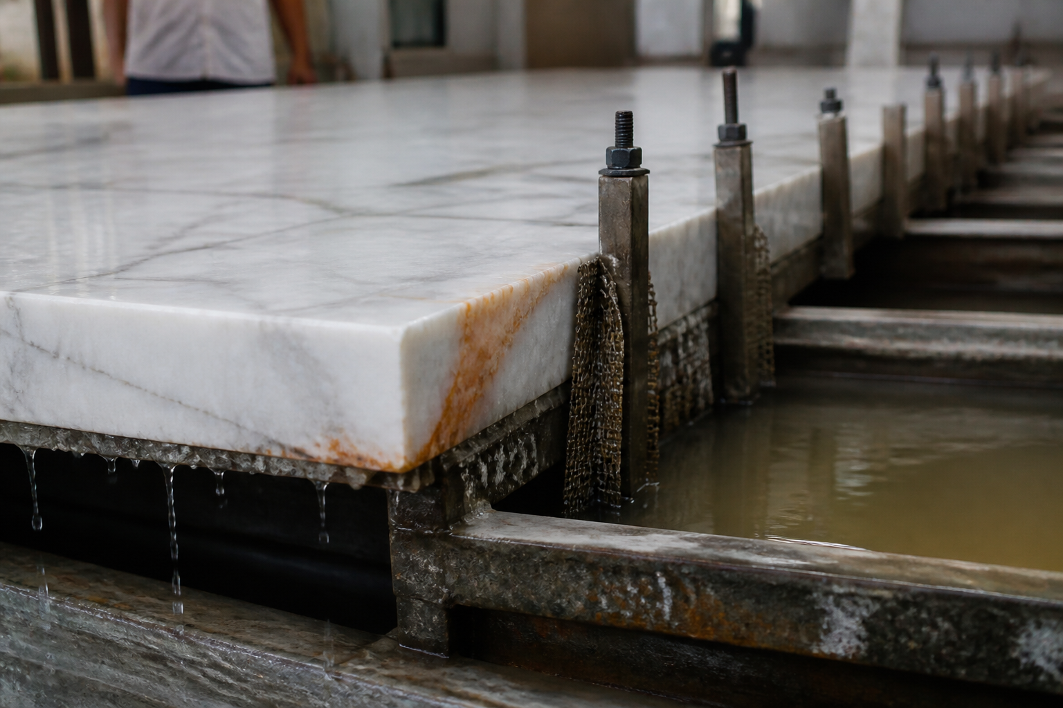 Preventing Rust Stains in White Carrara: Managing Pyrite Oxidation During Wet Polishing