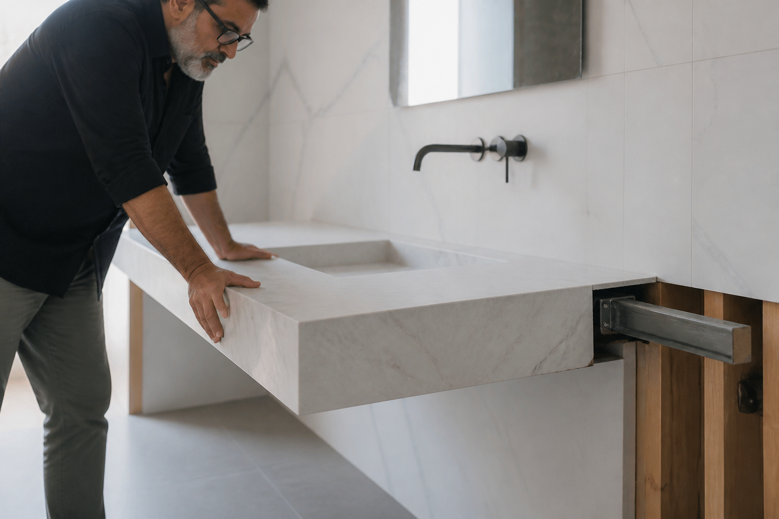 Specifying Concealed Steel Brackets for Floating Marble Vanities: Load Calculations and Stud Anchoring