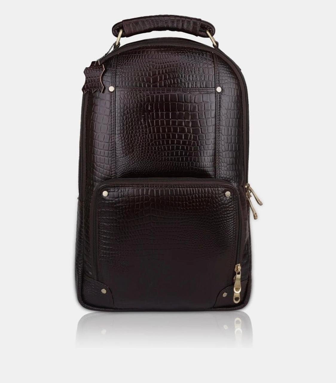 Crocodile-Embossed Leather Backpack