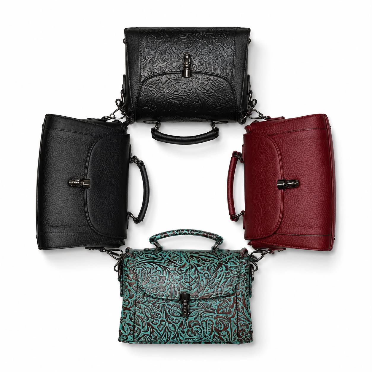 Embossed Leather Crossbody & Top-Handle Handbag