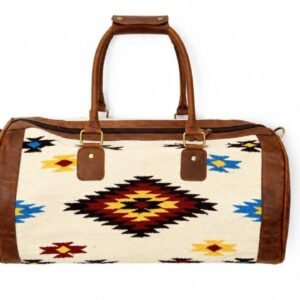 Handwoven Kilim Wool Duffel Bag with Genuine Leather Trim