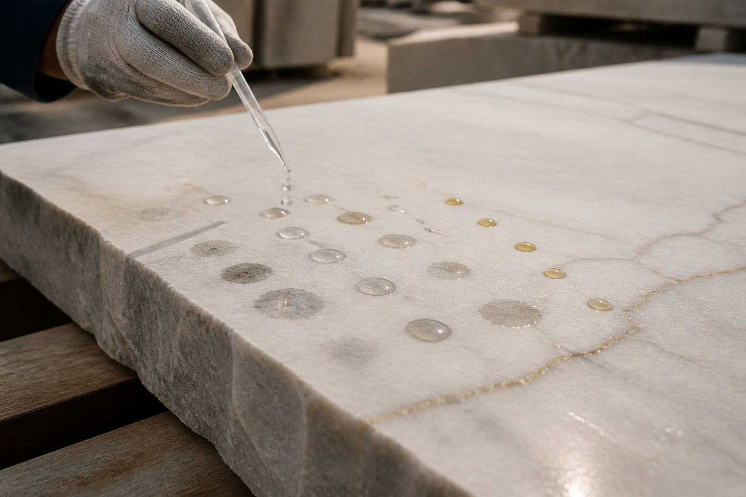 Hydrophobic Field Testing: Using Water-Drop and Mineral Oil Checks to Map Porosity in Raw Marble Slabs